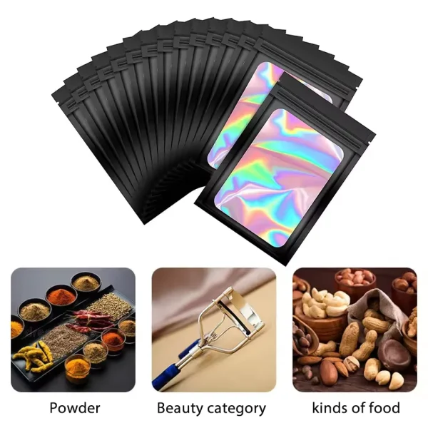 100Pcs Holographic Ziplock Bags Plastic Laser Iridescent Zip Bags for Manicure Eyelash Display Earrings Ring Jewelry Storage Bag 3
