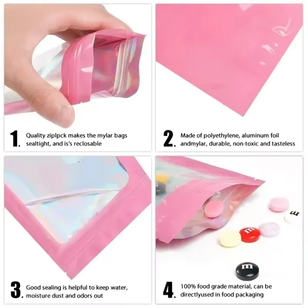 100Pcs Holographic Ziplock Bags Plastic Laser Iridescent Zip Bags for Manicure Eyelash Display Earrings Ring Jewelry Storage Bag 5
