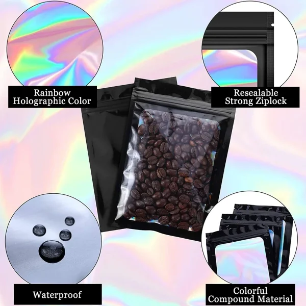 100Pcs Holographic Ziplock Bags Plastic Laser Iridescent Zip Bags for Manicure Eyelash Display Earrings Ring Jewelry Storage Bag 6