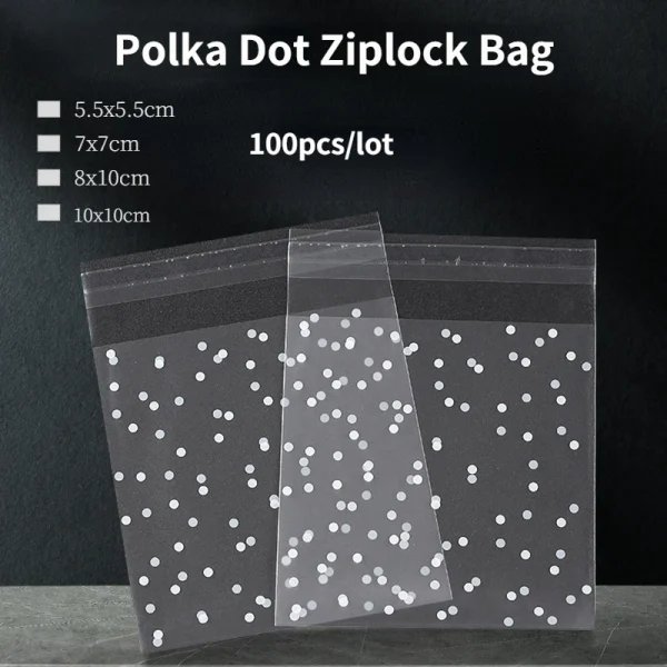 100PCs Transparent Dot Bags Small Ziplock Food Packaging  Clear Fresh-keeping Dustproof Reclosable Candy Cookie DIY Storage 1