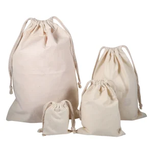 Household Plain Cotton Drawstring Storage Laundry Sack Stuff Bag for Travel Home Use Cotton Storage Bags Organizer 1