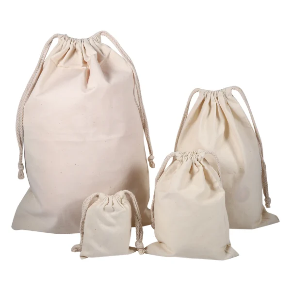 Household Plain Cotton Drawstring Storage Laundry Sack Stuff Bag for Travel Home Use Cotton Storage Bags Organizer 1