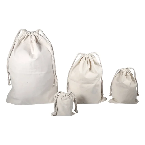 Household Plain Cotton Drawstring Storage Laundry Sack Stuff Bag for Travel Home Use Cotton Storage Bags Organizer 2