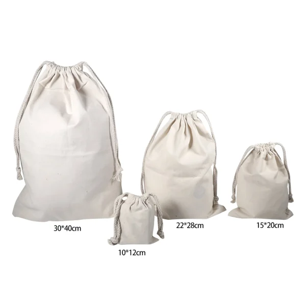 Household Plain Cotton Drawstring Storage Laundry Sack Stuff Bag for Travel Home Use Cotton Storage Bags Organizer 3