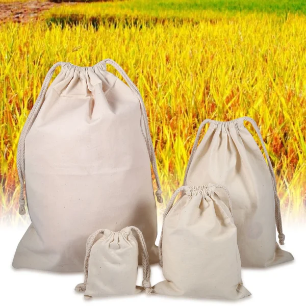 Household Plain Cotton Drawstring Storage Laundry Sack Stuff Bag for Travel Home Use Cotton Storage Bags Organizer 6