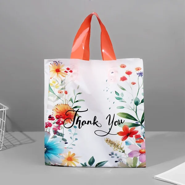10/20/30Pcs Thank You Gift Bag Floral Design Plastic Tote Bags for Wedding Birthday Party Gift Packaging Thanksgiving Christmas 2