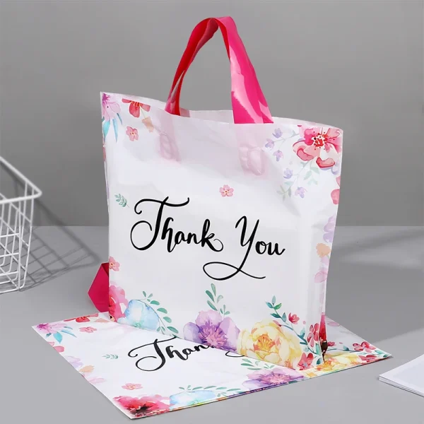 10/20/30Pcs Thank You Gift Bag Floral Design Plastic Tote Bags for Wedding Birthday Party Gift Packaging Thanksgiving Christmas 3