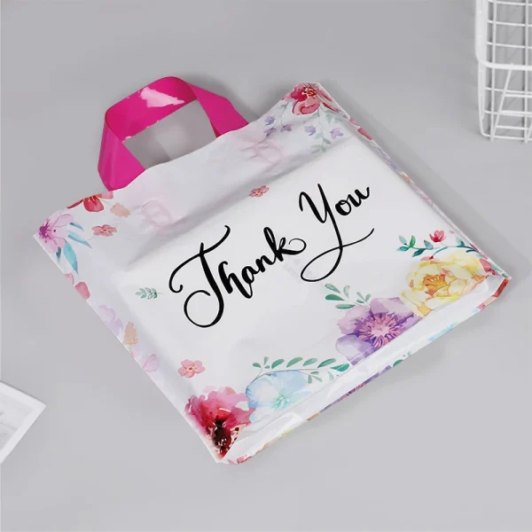 10/20/30Pcs Thank You Gift Bag Floral Design Plastic Tote Bags for Wedding Birthday Party Gift Packaging Thanksgiving Christmas 4