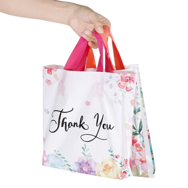 10/20/30Pcs Thank You Gift Bag Floral Design Plastic Tote Bags for Wedding Birthday Party Gift Packaging Thanksgiving Christmas 5