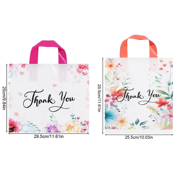 10/20/30Pcs Thank You Gift Bag Floral Design Plastic Tote Bags for Wedding Birthday Party Gift Packaging Thanksgiving Christmas 6