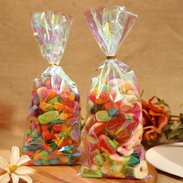 50pcs Rainbow Cellophane Gift Bags Holographic Party Favor Bags for Gifts, Goodies, and Events - Perfect for Holidays, Birthdays 1