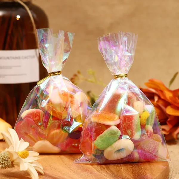 50pcs Rainbow Cellophane Gift Bags Holographic Party Favor Bags for Gifts, Goodies, and Events - Perfect for Holidays, Birthdays 2