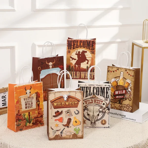 6Pcs Wild West Cowboy Cowgirl Theme Paper Gift Packing Bags Candy Cookie Bag for Birthday Wedding Bachelorette Party Decoration 1