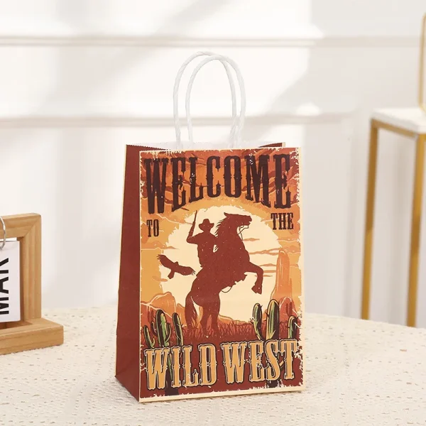 6Pcs Wild West Cowboy Cowgirl Theme Paper Gift Packing Bags Candy Cookie Bag for Birthday Wedding Bachelorette Party Decoration 2