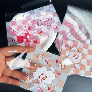 100pcs Cute Kitten Bunny Print Opp Bag, Small Plane Pattern Gift Candy Decorative Bag For Party 1