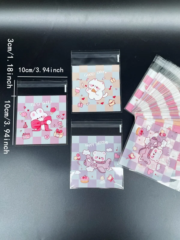 100pcs Cute Kitten Bunny Print Opp Bag, Small Plane Pattern Gift Candy Decorative Bag For Party 4