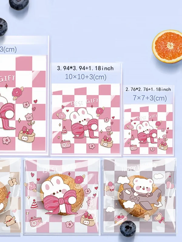 100pcs Cute Kitten Bunny Print Opp Bag, Small Plane Pattern Gift Candy Decorative Bag For Party 5