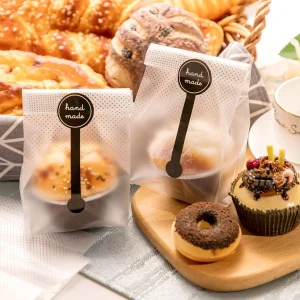 50pcs./Pack Translucent Plastic Bags for Cookie,Cake,Chocolate,Candy,Snack Wrapping Good for Bakery Party with Stickers 1