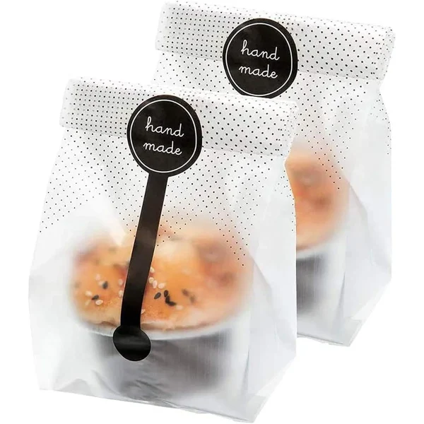 50pcs./Pack Translucent Plastic Bags for Cookie,Cake,Chocolate,Candy,Snack Wrapping Good for Bakery Party with Stickers 2