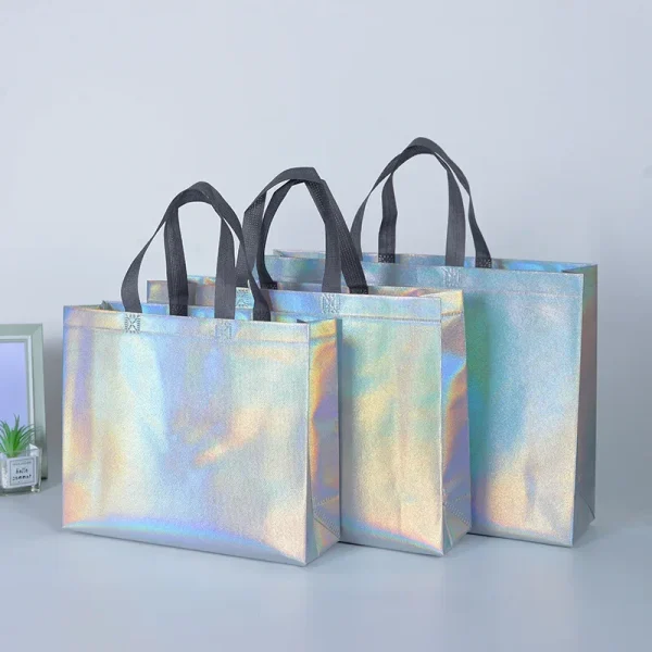 10/20PCS Silver Reusable Gift Tote Bag for Bridesmaids Wedding Birthday Party Grocery Shopping Eco Friendly Favor Party Supplies 2