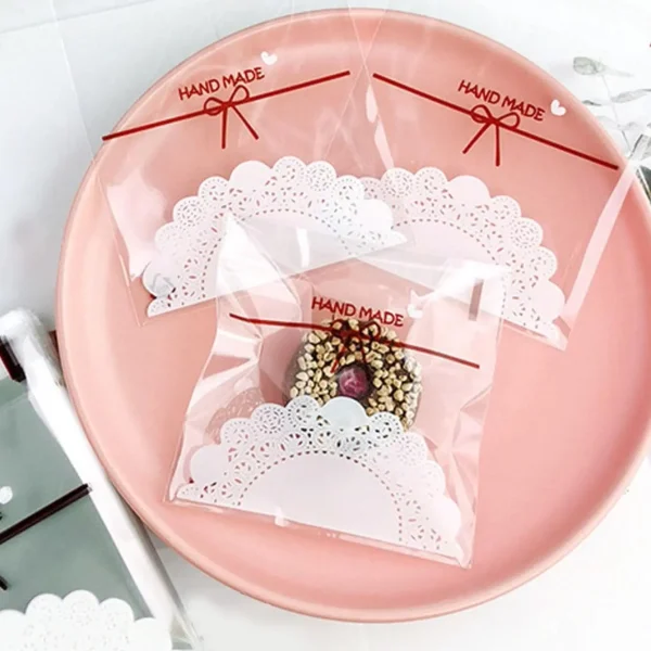 100pcs Fresh Bow Transparent Cookie Bag 3