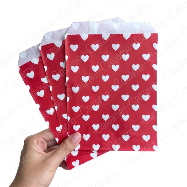 25 pcs Valentine's Day Gift Bags 13x18cm,  Red Heart Paper Treat Bags Small Favor Bags for Valentine's Party, Wedding, Birthday 1