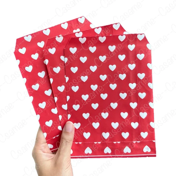 25 pcs Valentine's Day Gift Bags 13x18cm,  Red Heart Paper Treat Bags Small Favor Bags for Valentine's Party, Wedding, Birthday 2