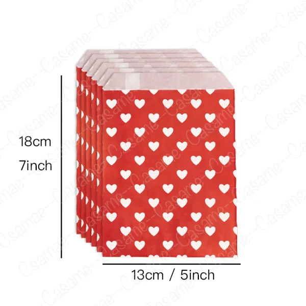 25 pcs Valentine's Day Gift Bags 13x18cm,  Red Heart Paper Treat Bags Small Favor Bags for Valentine's Party, Wedding, Birthday 5