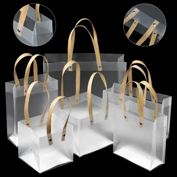 Frosted PP Bags Plastic Gift Bags with Handles Festival Party Wrapping Flower Package Bag Supplies High-quality Translucent Tote 2