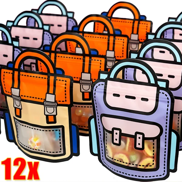 12/1PCS Creative Gifts Packaging Bags Cartoon School Bag Shape Candy Snack Self-lock Bags For Kids Birthday Party Decors Gifts 1