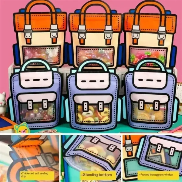 12/1PCS Creative Gifts Packaging Bags Cartoon School Bag Shape Candy Snack Self-lock Bags For Kids Birthday Party Decors Gifts 2