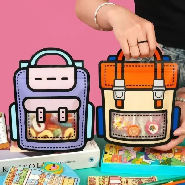 12/1PCS Creative Gifts Packaging Bags Cartoon School Bag Shape Candy Snack Self-lock Bags For Kids Birthday Party Decors Gifts 3