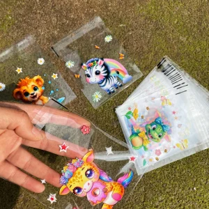 100pcs Cute Small Animal Pattern Gift Packed Transparent Opp Self-sealing Bag, Zebra Giraffe Lion Printed Stationery Gift Gags 1