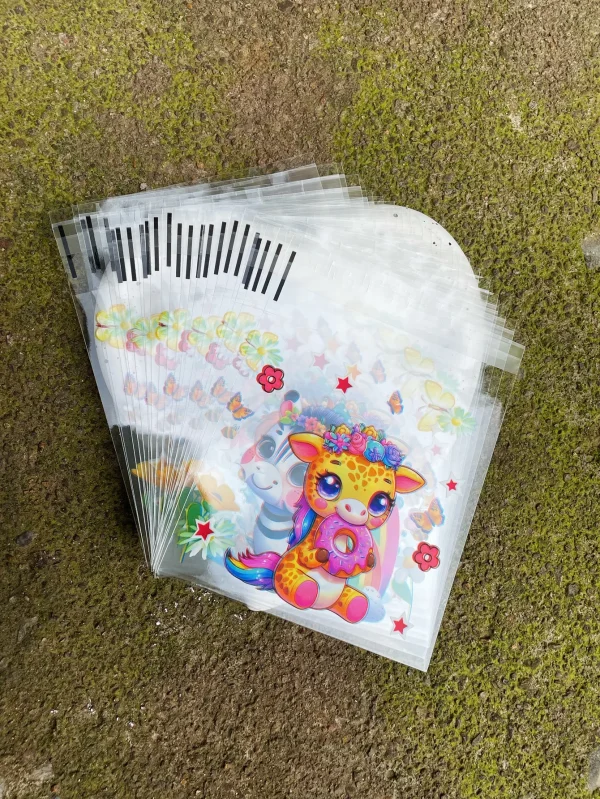 100pcs Cute Small Animal Pattern Gift Packed Transparent Opp Self-sealing Bag, Zebra Giraffe Lion Printed Stationery Gift Gags 4