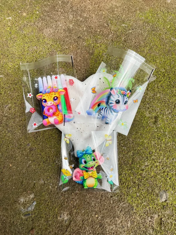 100pcs Cute Small Animal Pattern Gift Packed Transparent Opp Self-sealing Bag, Zebra Giraffe Lion Printed Stationery Gift Gags 5