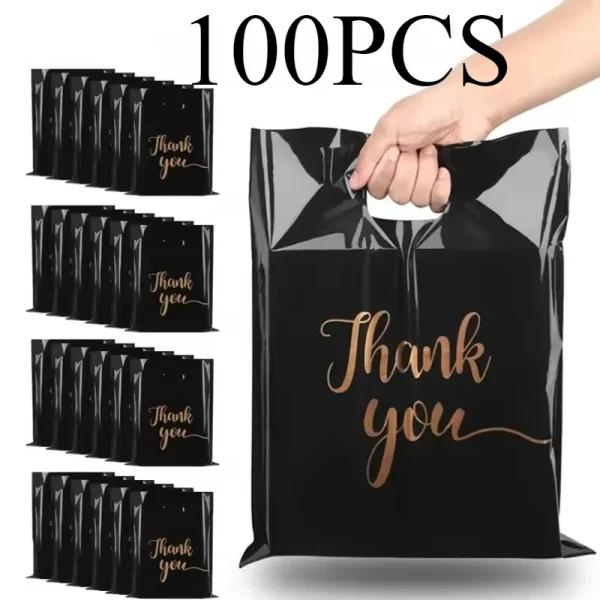 100PCS Black Thank You Bag Plastic Handheld Thank You Gift Packaging Anniversary Christmas Birthday Wedding  Party 1