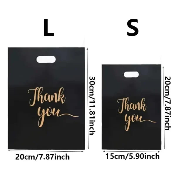 100PCS Black Thank You Bag Plastic Handheld Thank You Gift Packaging Anniversary Christmas Birthday Wedding  Party 2