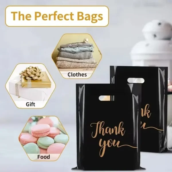 100PCS Black Thank You Bag Plastic Handheld Thank You Gift Packaging Anniversary Christmas Birthday Wedding  Party 3