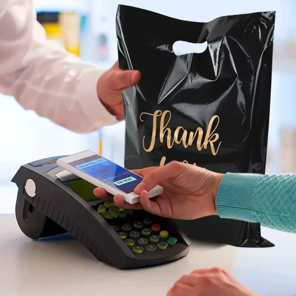 100PCS Black Thank You Bag Plastic Handheld Thank You Gift Packaging Anniversary Christmas Birthday Wedding  Party 5