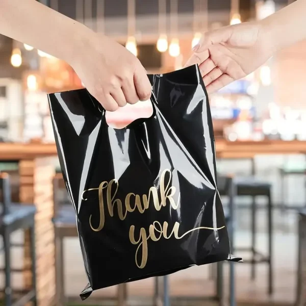 100PCS Black Thank You Bag Plastic Handheld Thank You Gift Packaging Anniversary Christmas Birthday Wedding  Party 6