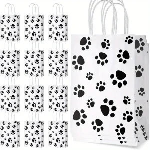 12pcs Black Dog Paw Print Paper Candy Bags Gift Bags With Handles For Cat Pet Theme Birthday Party Decorations 1