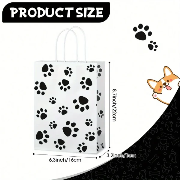 12pcs Black Dog Paw Print Paper Candy Bags Gift Bags With Handles For Cat Pet Theme Birthday Party Decorations 2
