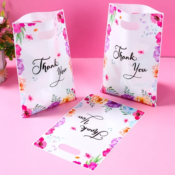 10/25/50pcs Pink Handbag Heart Flower Leaves Thank You Birthday Party Packaging Candy Bags Birthday Baby Shower Party Supplies 3