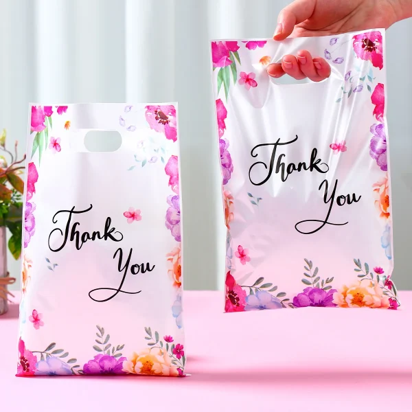 10/25/50pcs Pink Handbag Heart Flower Leaves Thank You Birthday Party Packaging Candy Bags Birthday Baby Shower Party Supplies 4