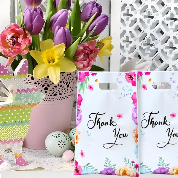 10/25/50pcs Pink Handbag Heart Flower Leaves Thank You Birthday Party Packaging Candy Bags Birthday Baby Shower Party Supplies 5