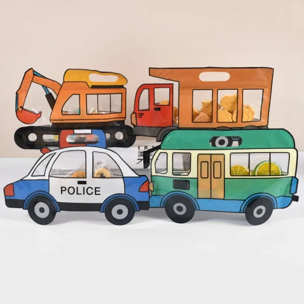 5/10/20Pcs Truck Excavator Candy Gift Bag Police Car Construction Cookie Snack Zipper Bags Kids Birthday Party Decor Supplies 2