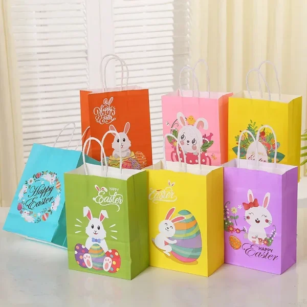 5PCS Bunny Rabbit Paper Gift Bags with Cartoon Design – Perfect for Easter Party Decorations, Gift Wrapping, Festive Packaging 1