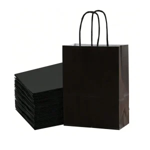 5/24Pcs Kraft Paper Bags Black Blue 16x22x8cm Reusable Gift Bag with Handle for Birthday Party Favor Wedding Christmas Shopping 1