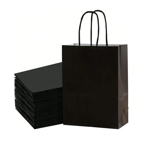 5/24Pcs Kraft Paper Bags Black Blue 16x22x8cm Reusable Gift Bag with Handle for Birthday Party Favor Wedding Christmas Shopping 1