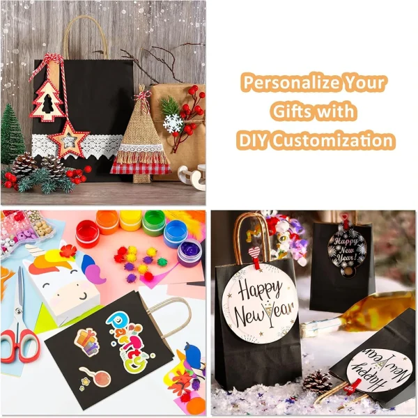 5/24Pcs Kraft Paper Bags Black Blue 16x22x8cm Reusable Gift Bag with Handle for Birthday Party Favor Wedding Christmas Shopping 4